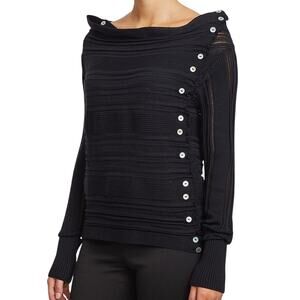 Ioanna Kourbela Womens Black Side Button 100% Greek Cotton Sweater Size S